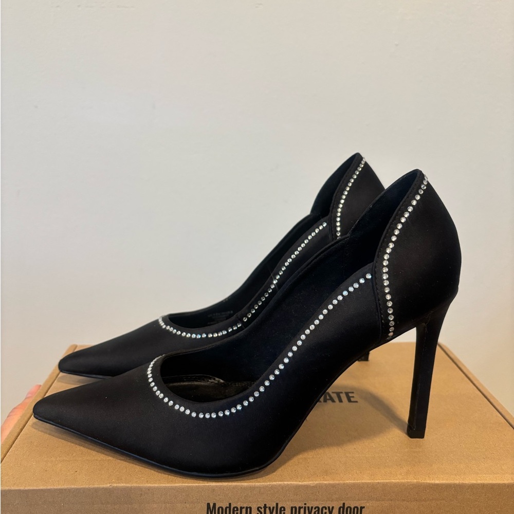 Elegant Black Satin Stiletto Heels with Rhinestones | ASOS